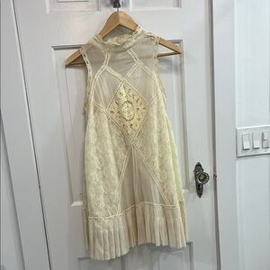 Cream Lace High-Neck Dress